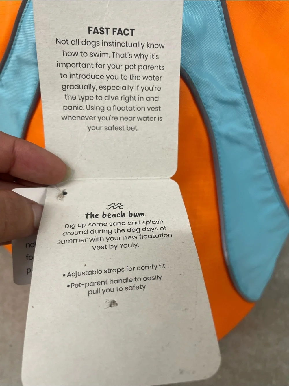 YOULY The Beach Bum Dog Flotation Vest Life Jacket Orange Blue Reflective Size L